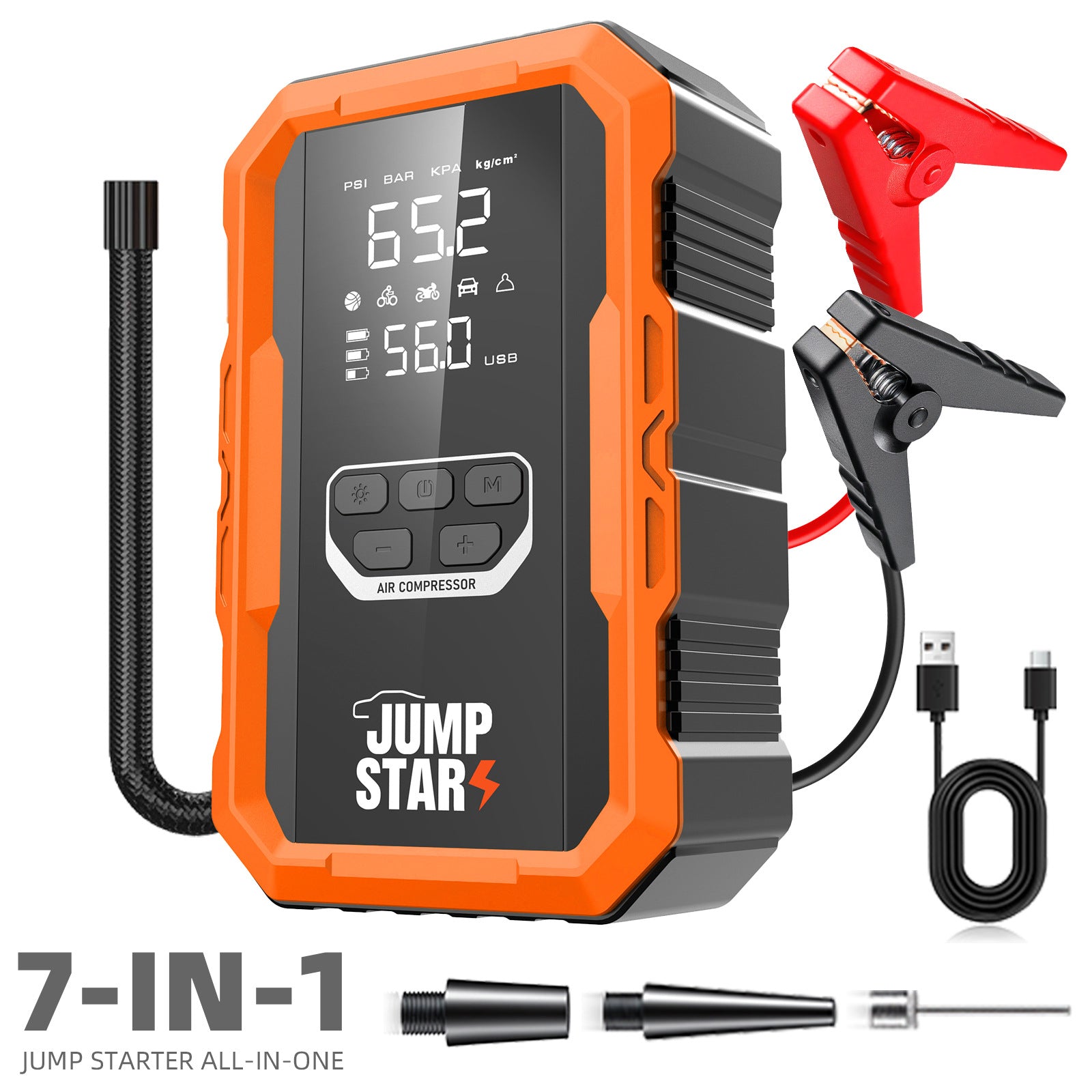 Car Jump Starter with Air Compressor and Wireless Charger
