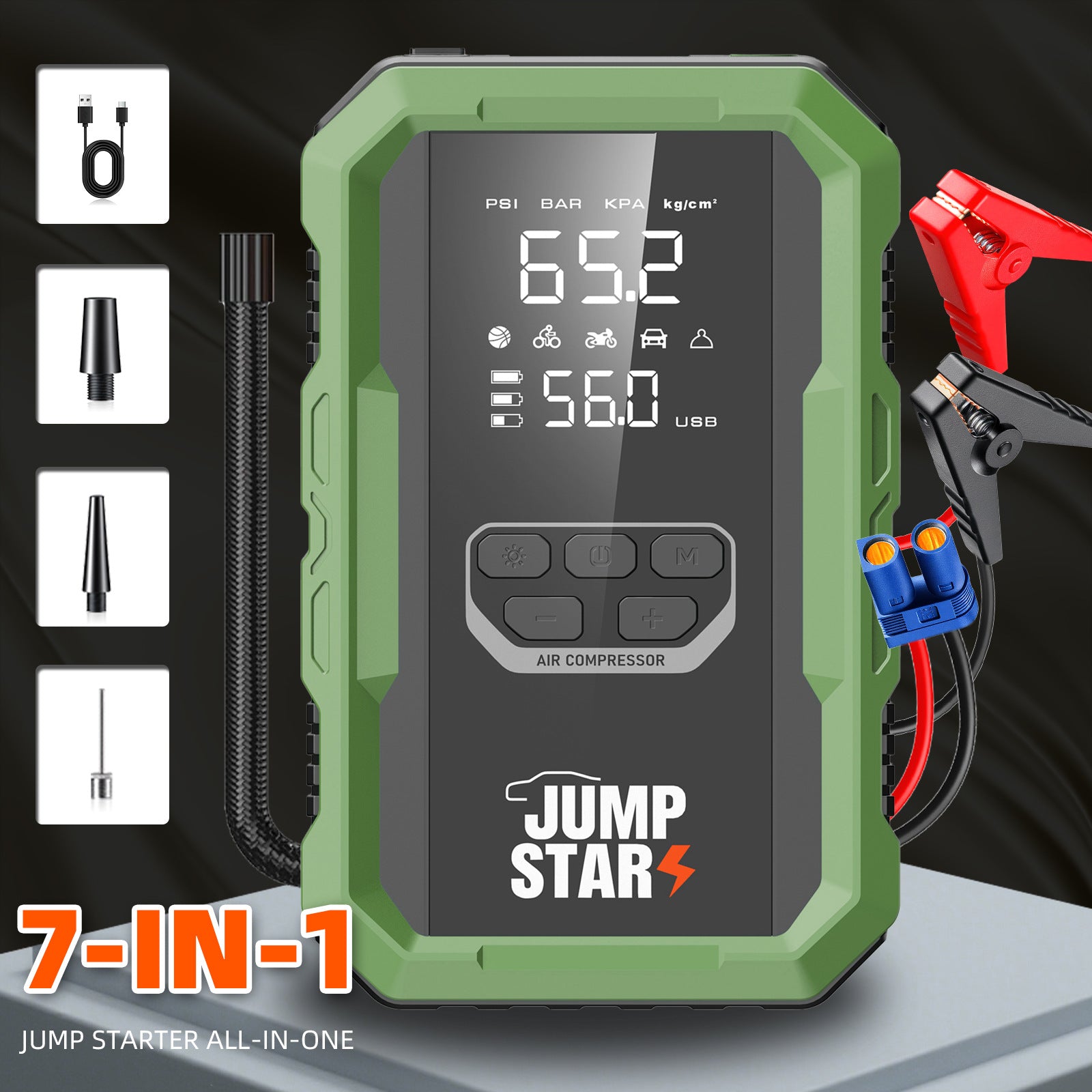 Car Jump Starter with Air Compressor and Wireless Charger