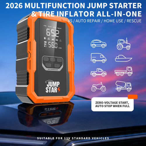Car Jump Starter with Air Compressor and Wireless Charger
