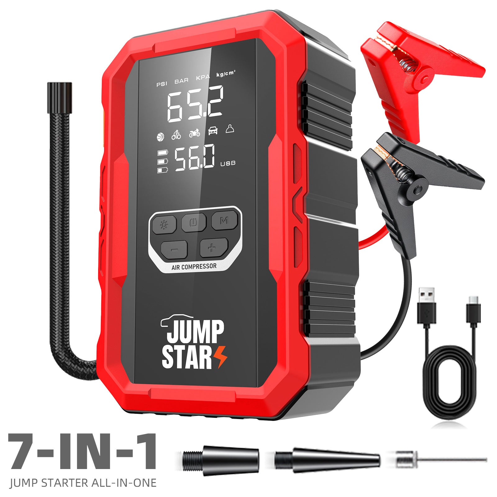 Car Jump Starter with Air Compressor and Wireless Charger